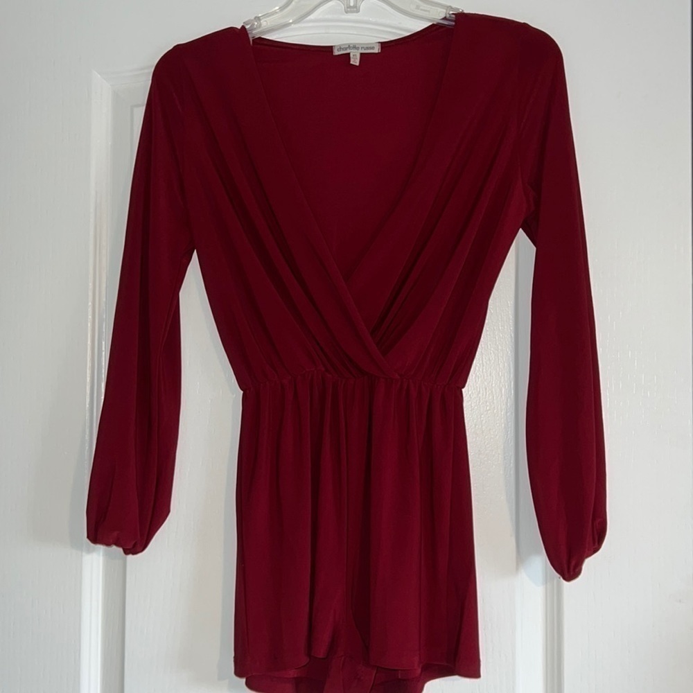 Dark red long sleeved slinky romper size XS vneck